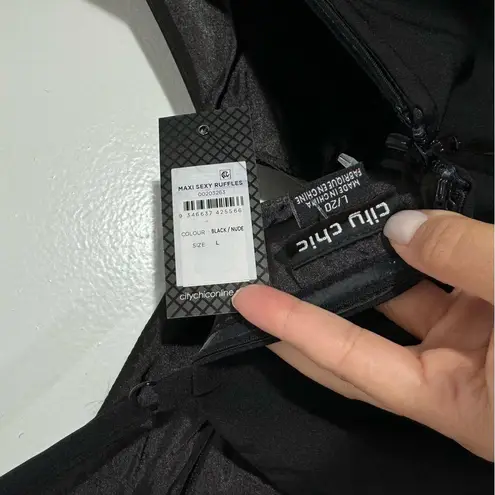 City Chic NWT Sexy Ruffle Maxi Dress In Black Size L/20