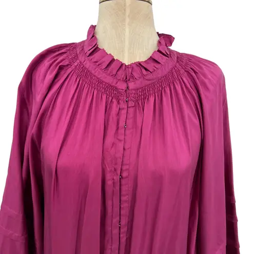 Apiece Apart Trinidad Maxi Dress Silk Long Sleeve Pink Purple Plus Size 2X