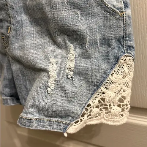 Sneak Peek Crochet Back Denim Overalls Blue