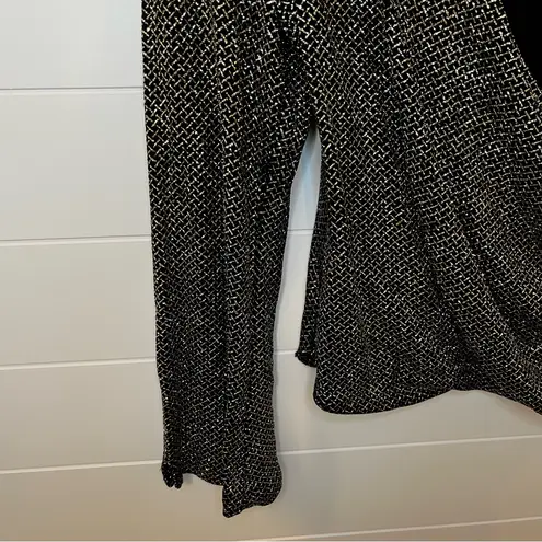 J.B.S. Elegant Black and White Wrap Blouse Gold Silver Metallic Large Party