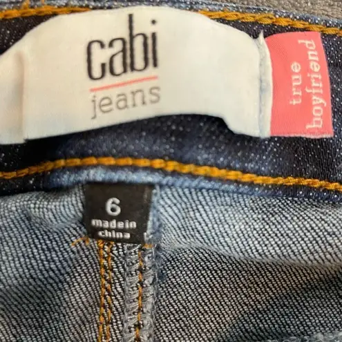 CAbi  Jeans Blue Stretch Cotton Blend Frayed Hem True Boyfriend Jeans Size 6