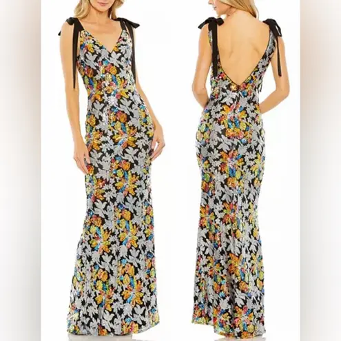 Mac Duggal NEW Embellished Bow Strap V Neck Column Gown 26864 SZ 8