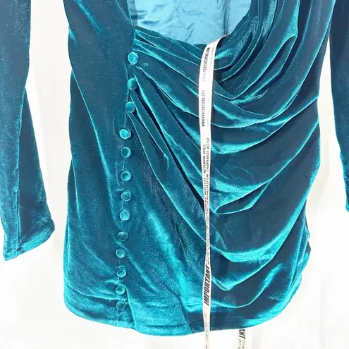 House Of CB  Maroush Velvet Teal Backless Mini Longsleeve Dress Womens Size Large