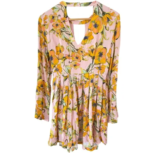 Free People  Tegan Floral Printed Boho Long Sleeve Mini Dress Size X-Small