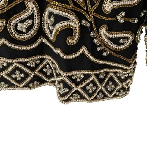 Carolyne Barton Nights Sequin Pearl Beaded Black Silk Lined Blouse size medium