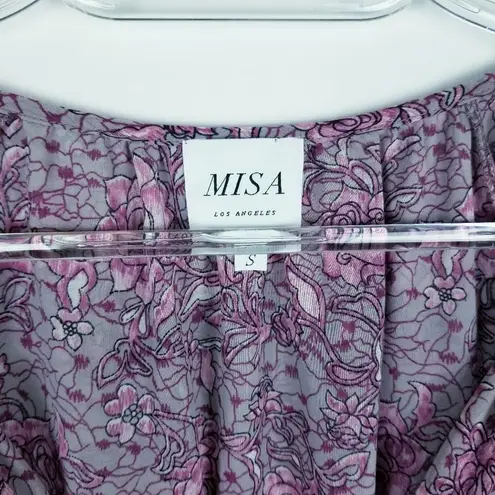 MISA Los Angeles Lino Floral Tassel Ruffle Blouse Top