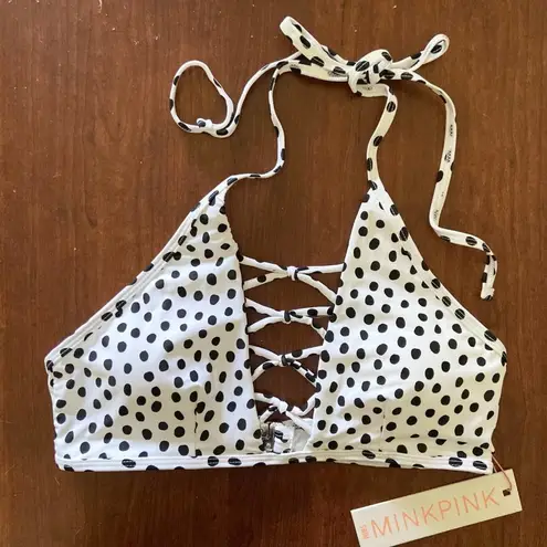 Princess Polly MinkPink White Black Polka Dot Strappy Bikini Top