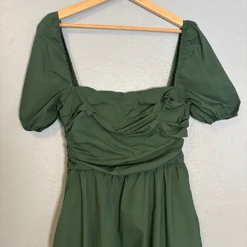 OPT Womens Green Midi Dress Puff Sleeve Square Neck Party Cocktail Medium