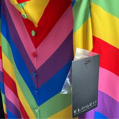 Eloquii Rainbow Striped Button Front Midi Skirt Curvy Plus Size 16