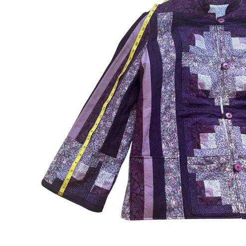 Quilted Handmade Jacket Purple Floral Patchwork Button Up Women's Coat Unique XL