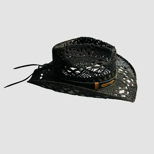 Tonpsom Woven Straw Cowboy Hat One Size Brown Western Leather Band