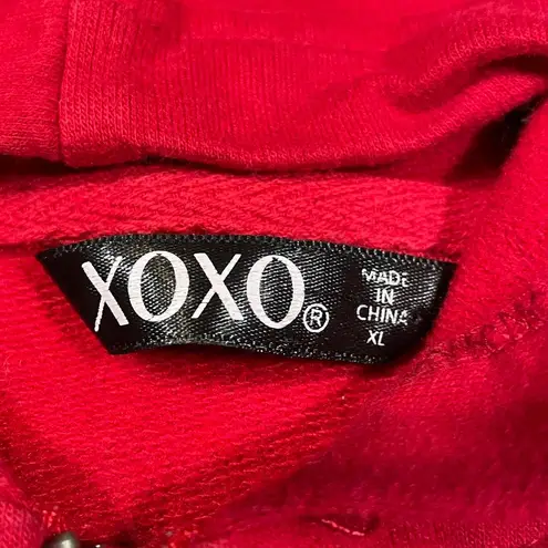 XOXO  Red cropped zip up hoodie with rhinestone logo (XL)