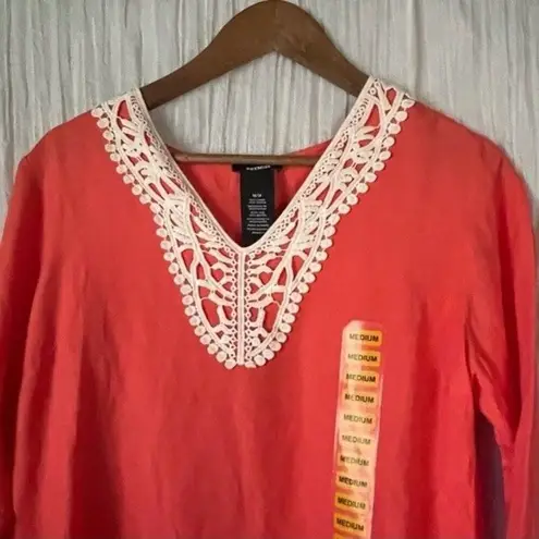 Premises Shirt Women's Medium NWT Linen Rayon Blend Coral Lace