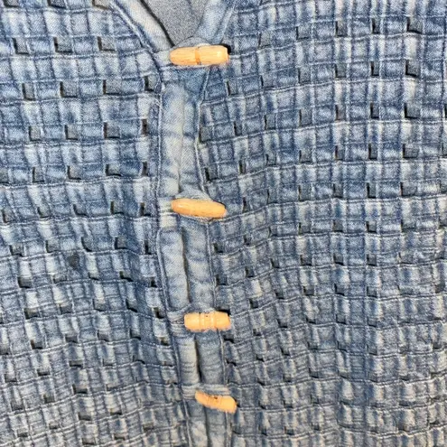 Rosette Vintage Blue Woven Denim Jean Vest Toggle Wood Button Closure Boho Western Fall