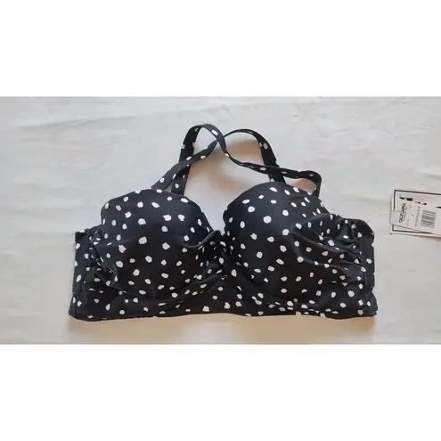NWT California Black/white polka dot twist front molded cup bikini top size 2 Black