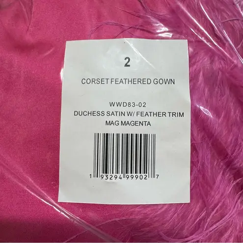 We Wore What Hot Pink Strapless Feather Trim Slit Maxi Dress Size 2