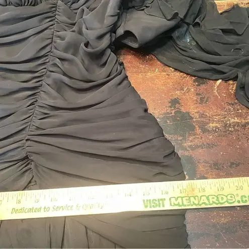 Casadei 1980s Black Ruched Turquoise Sequined Gatsby Deco Flapper Dress Cape 12