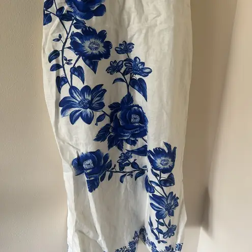 Farm Rio Floral Cascade Wavy Euroflax Premium Linen Midi Dress,Large,$280