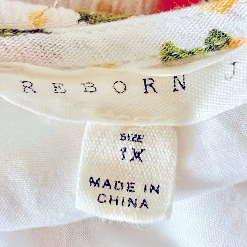 Reborn J White Pink & Yellow Floral Print Pleated Dress. Size 1X