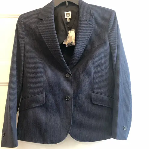 Anne Klein  Size 16 Seersucker Texture Striped Blazer Navy Black