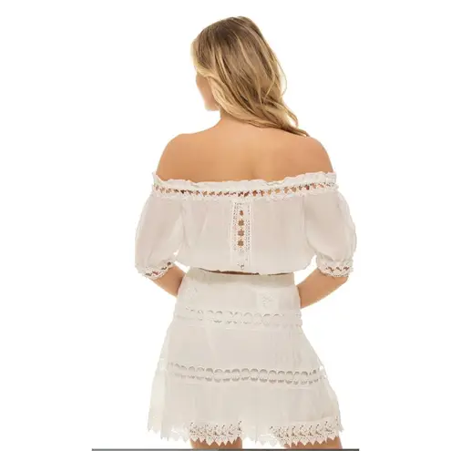 Elan Crochet Off or On The Shoulder Crop Top White coquette Cottage Core sz. XL