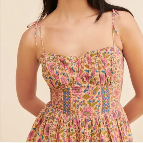 PLACE NATIONALE X NUULY Printed Tie Shoulder Midi Dress size Small Pink