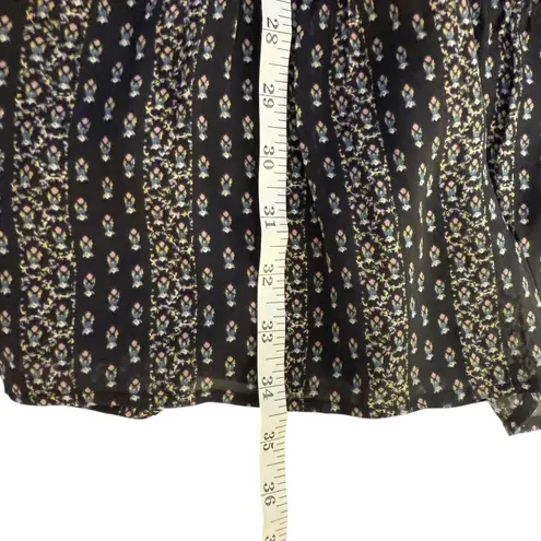 Paige  Pomello Long Sleeve 100% Silk Mini Dress Black White Floral Medium Ruffle