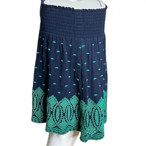J. Crew Skirt Womens XS Mini Blue Green‎ Embroidered Gauze Eyelet Beach Preppy
