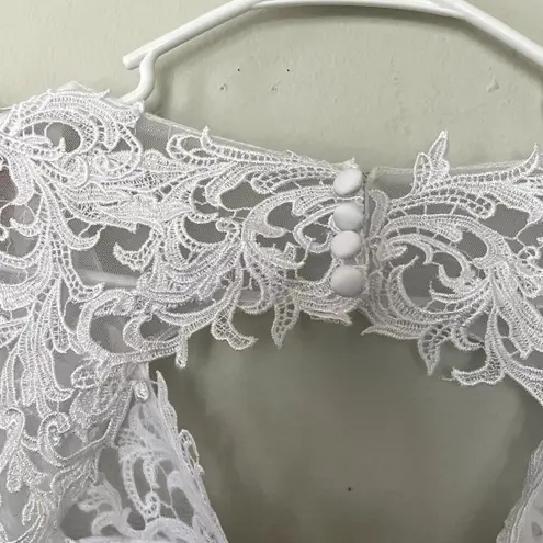 Hebeos NWT white wedding dress formal lace buttons applique women size small
