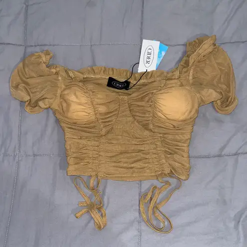 Cider Ruched Mesh Crop Top