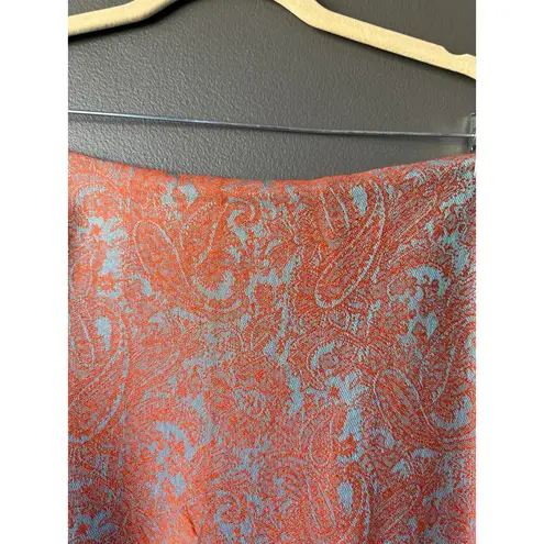 Orange and Turquoise Paisley Patterned Scarf with Fringe