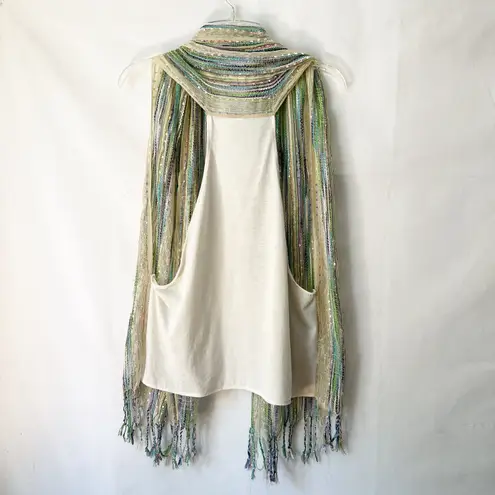 Women's Multicolor Metallic Print Bohemian Fringe Sleeveless Cardigan One Size Size undefined