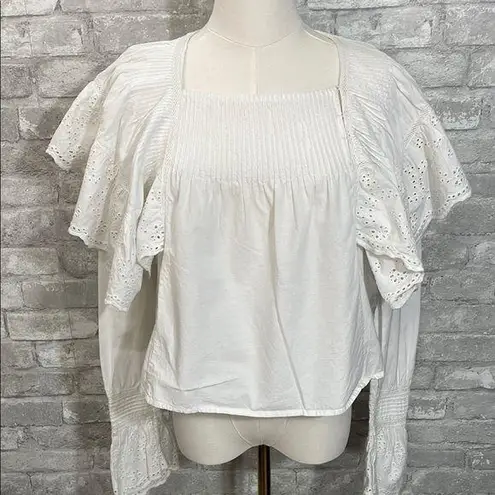 Love Sam White Ruffled Blouse with Flutter Sleeves