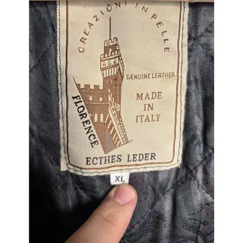 Echtes Leder Leather Jacket Size XL Black Knee Length Cinched Waist Vintage