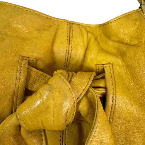 Kooba Vintage Mustard Yellow Leather Tote Bag with Bow Detail & Gold Hardware