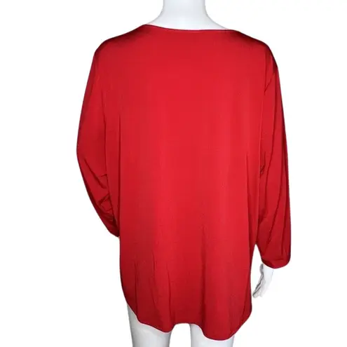 Susan Graver Shirt Womens 1X Red Tunic Top Liquid Knit Casual Work Versatile