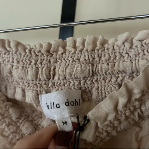 Bella Dahl Smocked Waist Side Slit Wide Leg Pants 100% Linen Beige NWT $174 Sz M