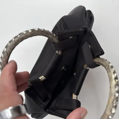 Lord and Taylor Vintage Black Satin Small Clutch Bag Metal Evening Designer