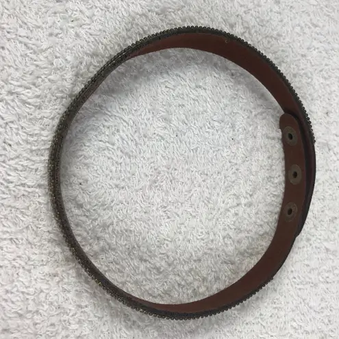 Brown leather square yellow crystal snap choker