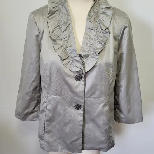 Christopher & Banks gray ruffled collar blazer size medium
