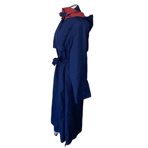 Investments Vintage Investment Hooded Belted Trenchcoat Blue and Red Women's Size 10