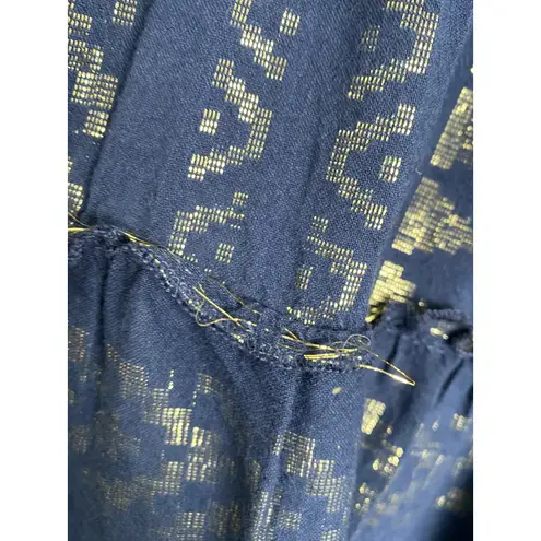 Elan Navy Gold Babydoll Dress S Bell Sleeve Boho India Flawed But Fabulous
