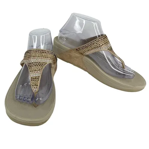 FitFlop Strobe Thong Flip Flop Sandals 9 Gold Silver Crystal Embellished