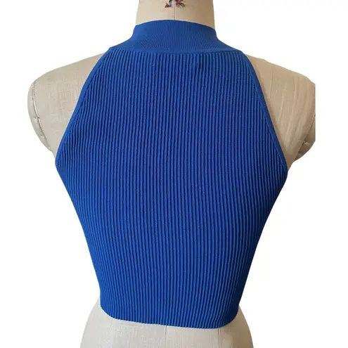 Babaton Sculpt Knit Mockneck Halter Top in Blue Size Medium