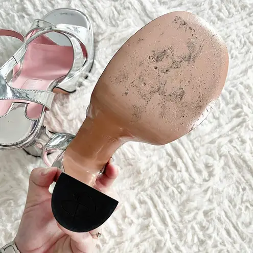 PIFERI Miranda Crisscross Mirror Platform Sandals In Silver Size 9