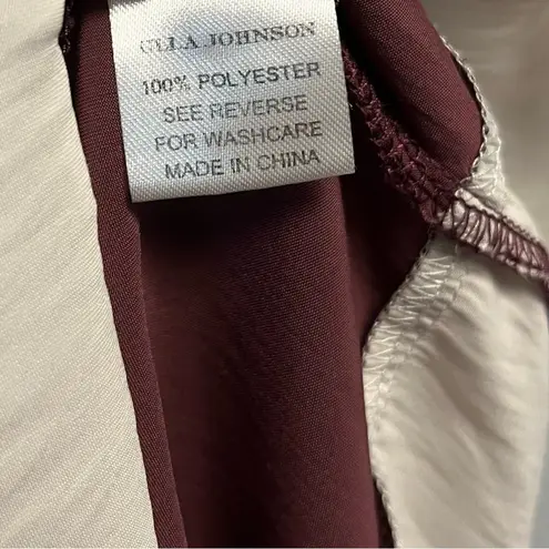 Ulla Johnson Dress Colorblock Maroon Cream Pleated Midi Sheath Raw Hem Sz 4 EUC