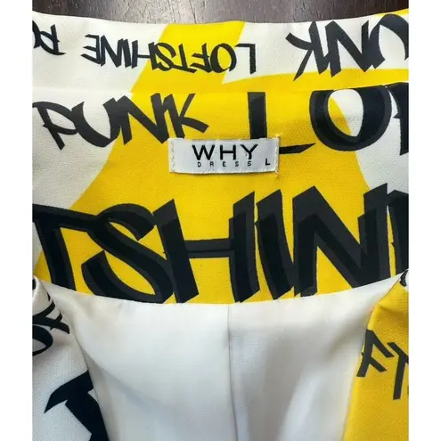 WHY Dress Rare Graffiti Print Jacket White Yellow Black Pockets 2 Buttons, Large
