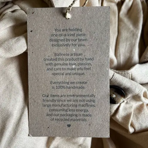 Bali Elf NEW Chloie Empire Waist Linen Mini Dress Puff Sleeve Weekend Beige XL Tan