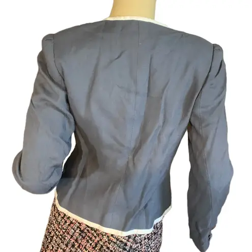 VINTAGE 1980'S SASSON GRAY & CREAM TWILL CROPPED BLAZER (8/9/S)