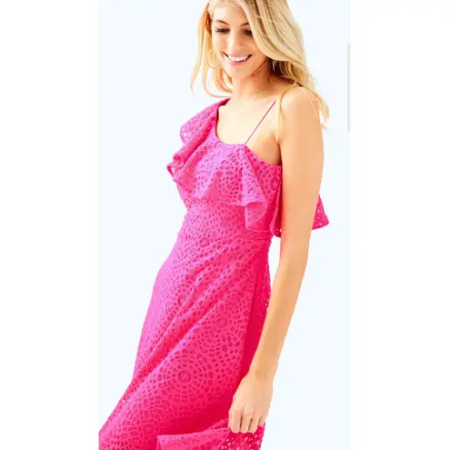 Lilly Pulitzer  Callisto Dress‎ Bright Pink Cosmo Sea Urchin Terry Lace Size 10